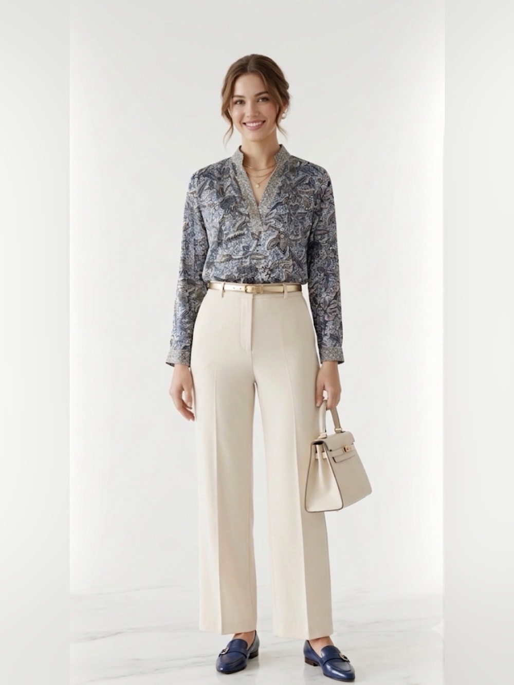 Tory Burch Blue Paisley 100% cotton size M Print Long-Sleeve Blouse
